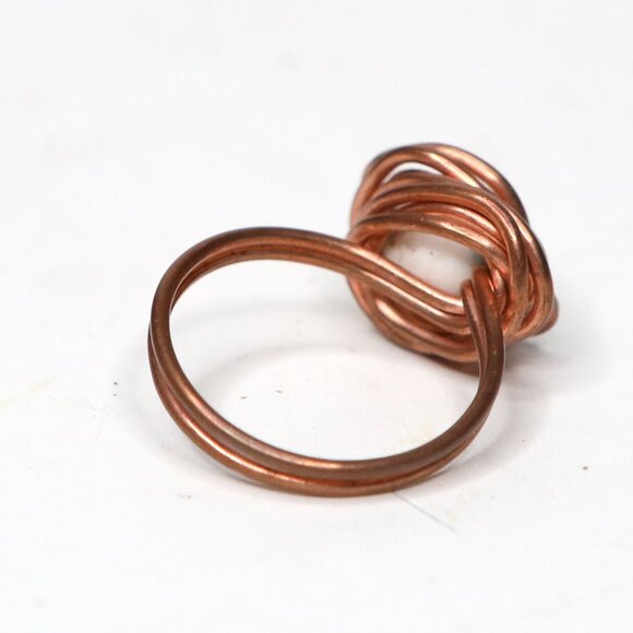 Handmade Copper Wire Wrapped Ring | White Ceramic Bead Grey Veins | Bohemian - Picture 2 of 7